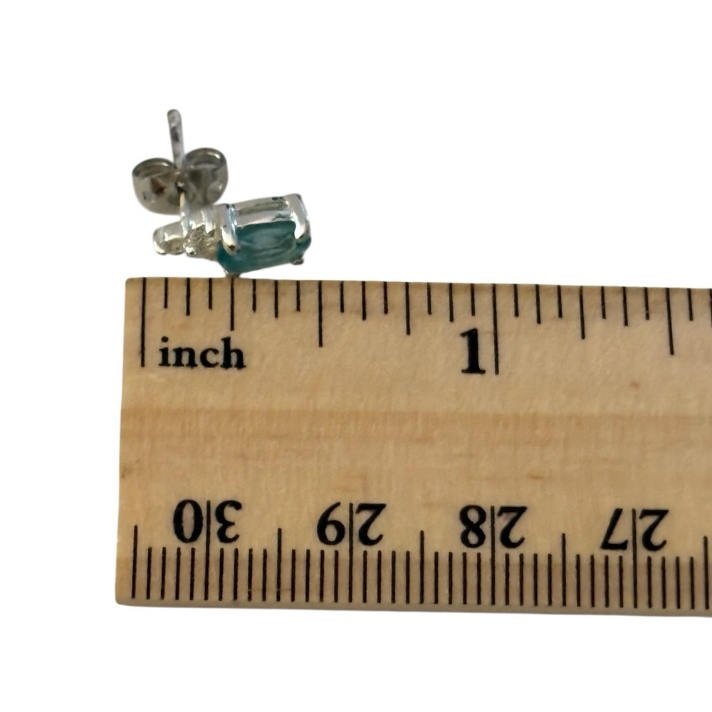 Stimulated Aquamarine Stud‎ Earrings Sterling Sliver 925 CZ Accents Post by FAS - Picture 14 of 14